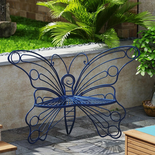 Butterfly Metal Garden Bench with Handcrafted Back Support