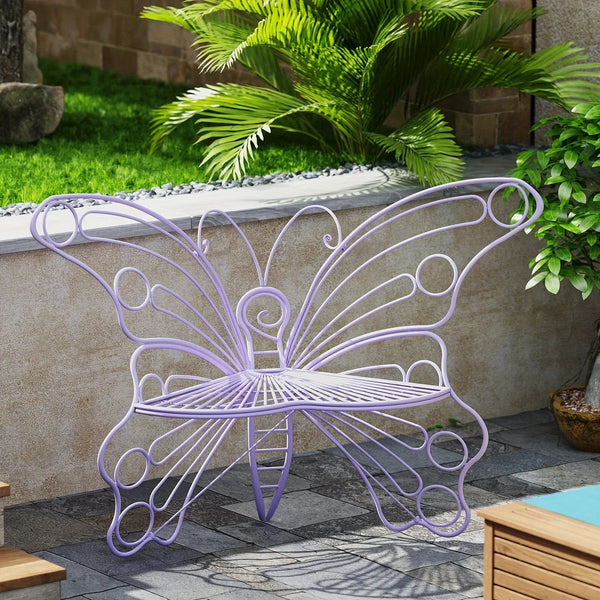 Butterfly Metal Garden Bench with Handcrafted Back Support