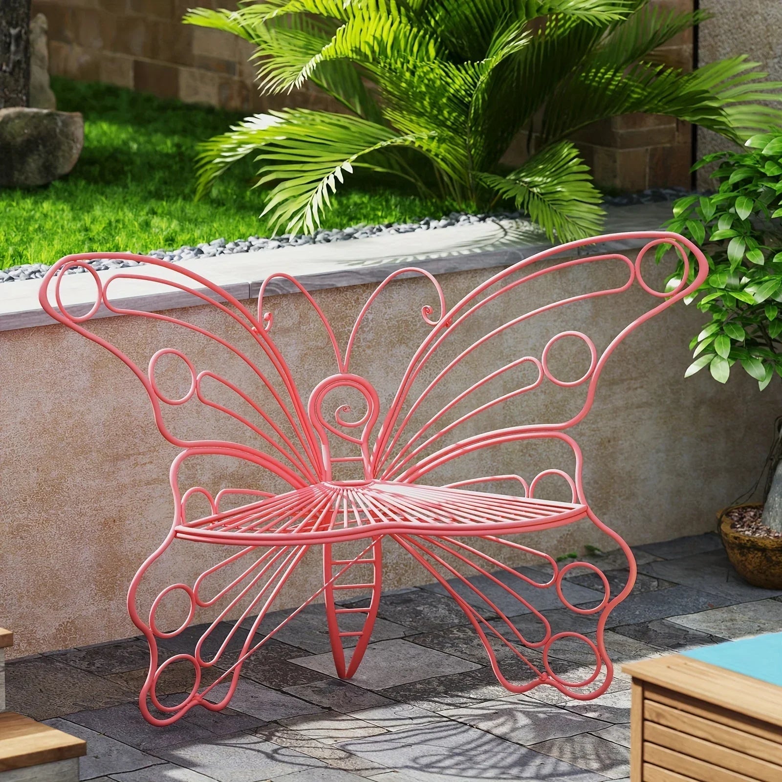 Butterfly Metal Garden Bench with Handcrafted Back Support