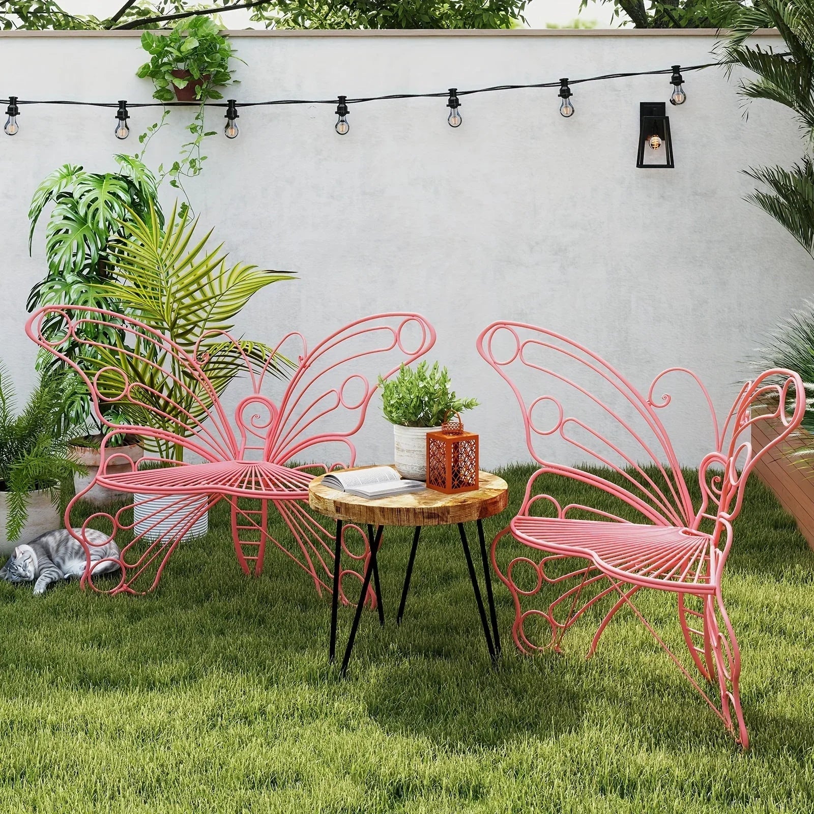 Butterfly Metal Garden Bench with Handcrafted Back Support