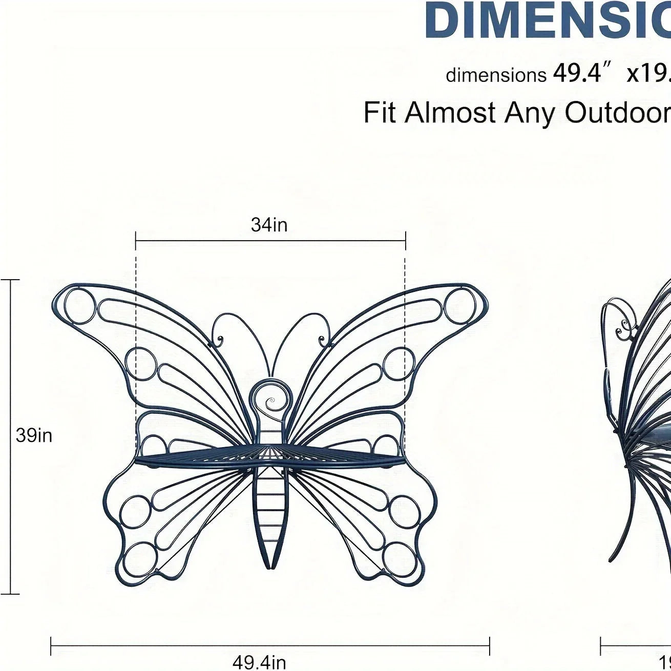 Butterfly Metal Garden Bench with Handcrafted Back Support