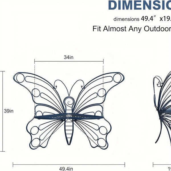 Butterfly Metal Garden Bench with Handcrafted Back Support