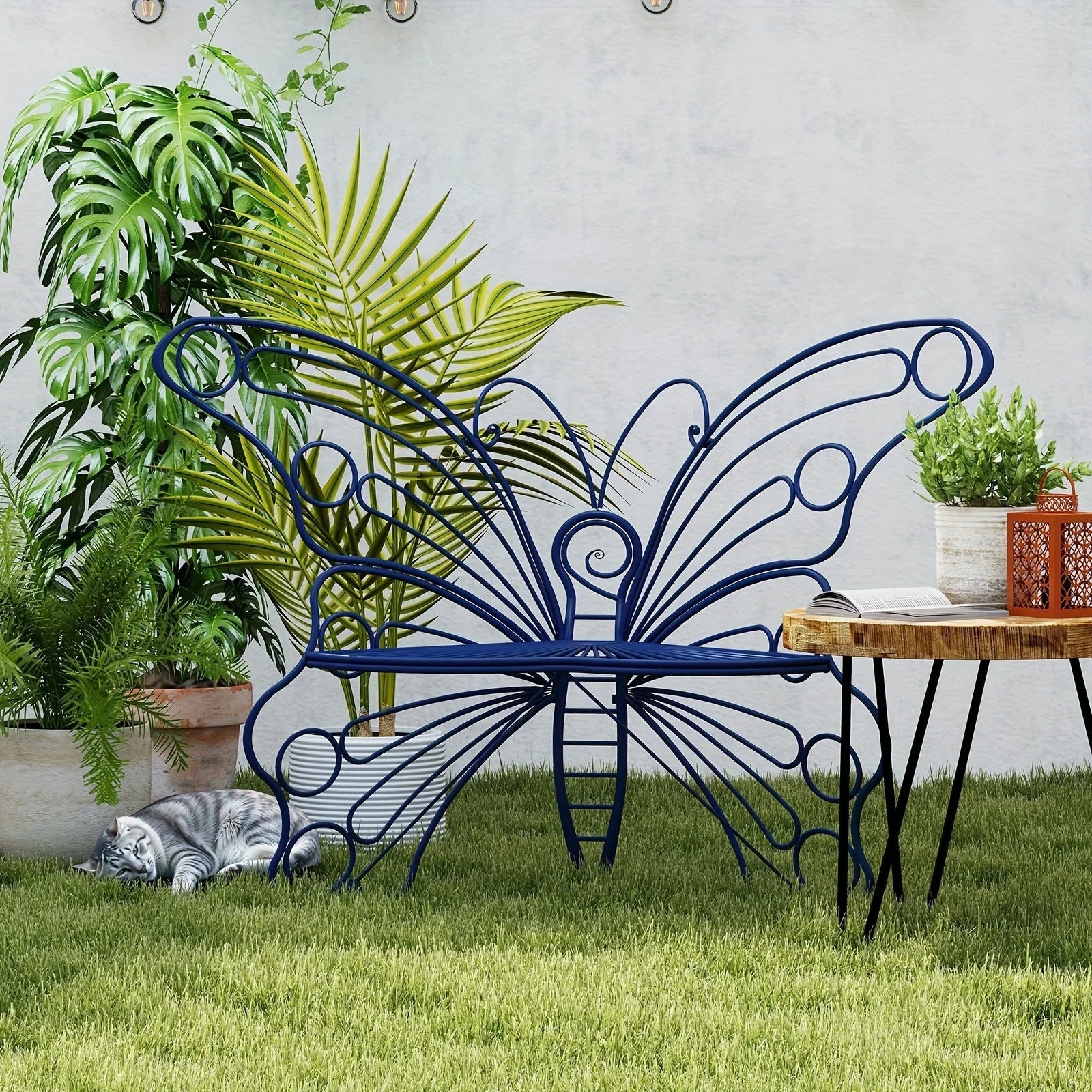 Butterfly Metal Garden Bench with Handcrafted Back Support