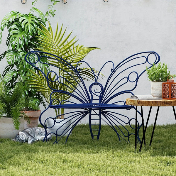 Butterfly Metal Garden Bench with Handcrafted Back Support