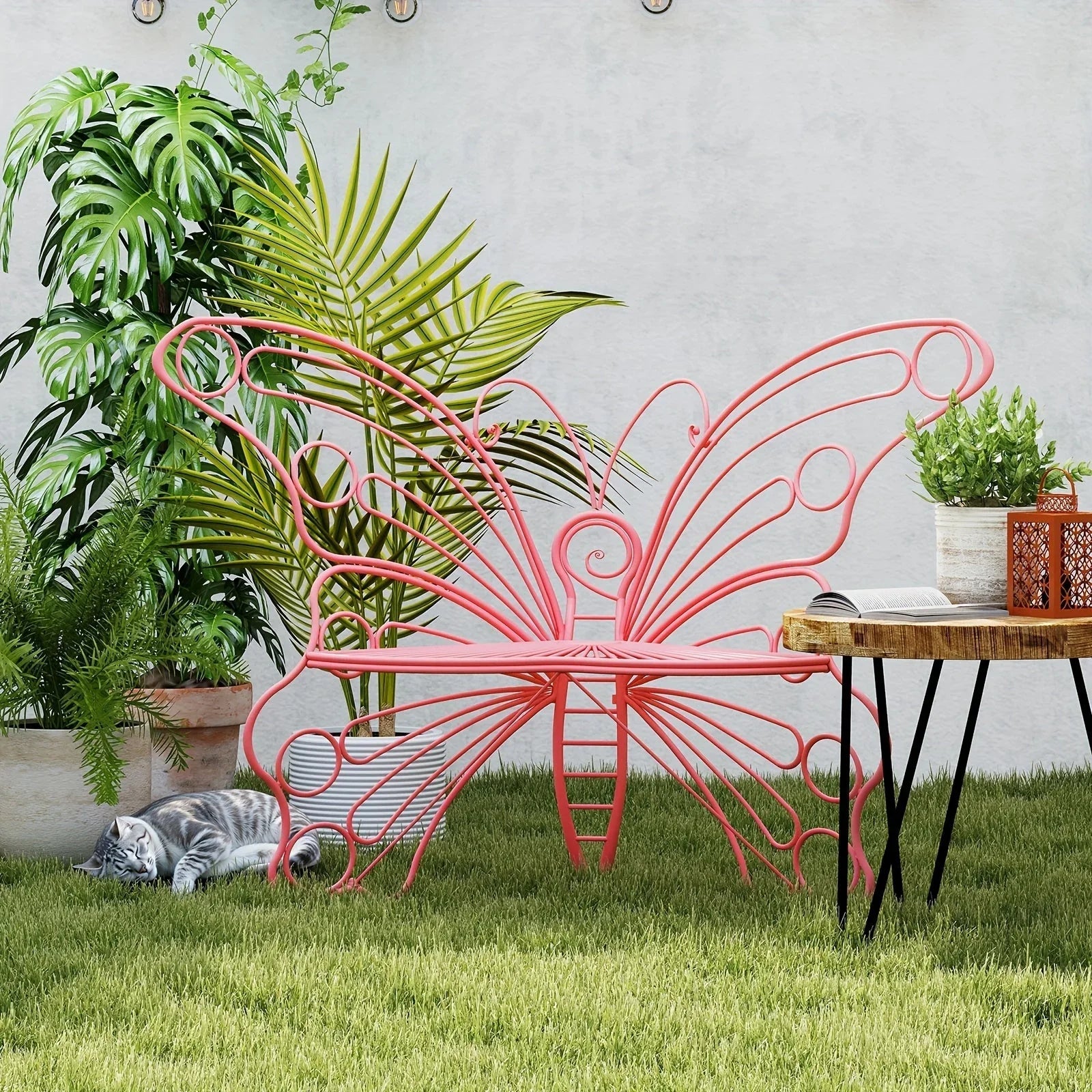Butterfly Metal Garden Bench with Handcrafted Back Support