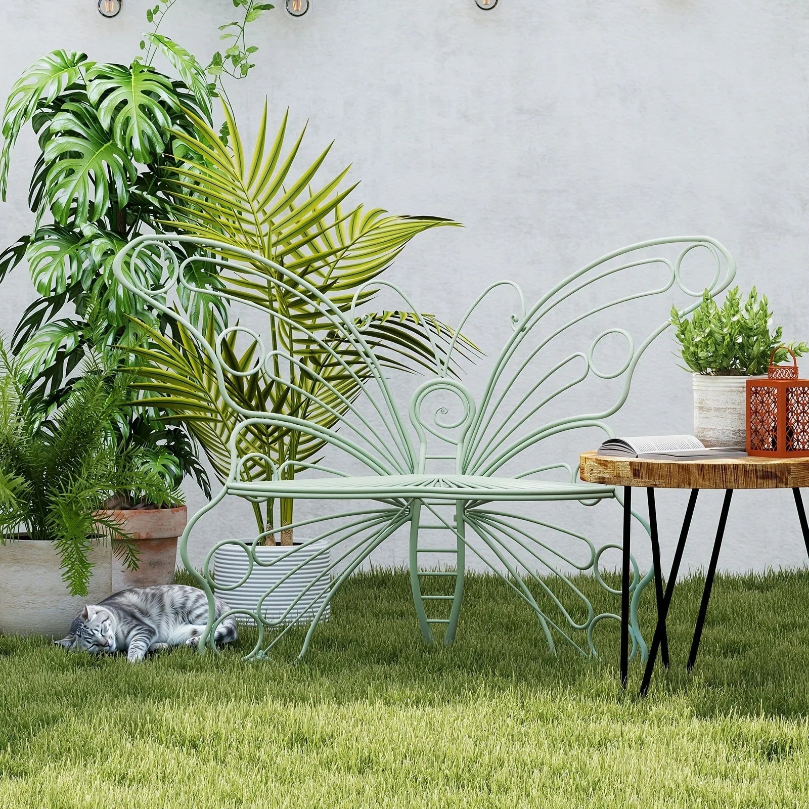 Butterfly Metal Garden Bench with Handcrafted Back Support