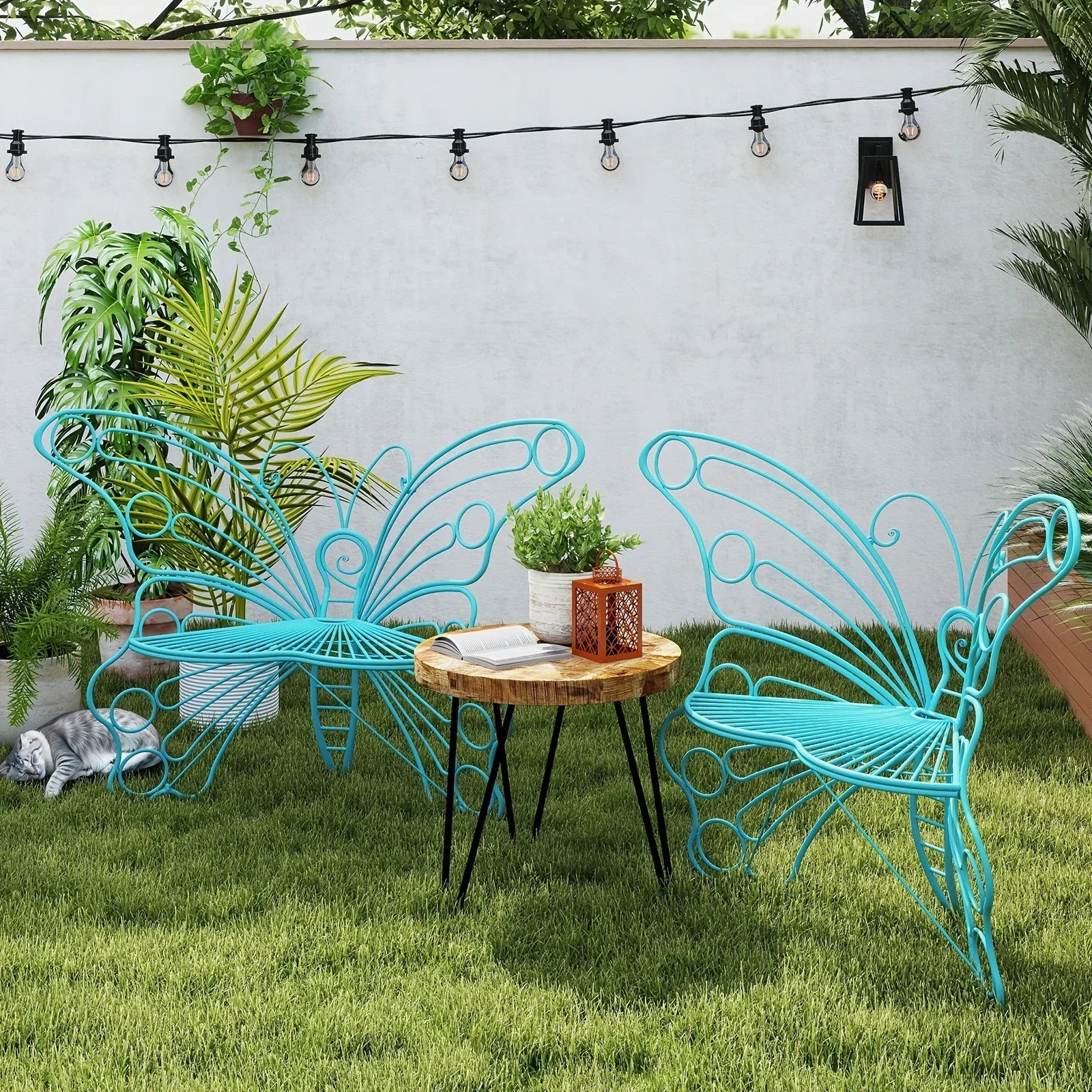 Butterfly Metal Garden Bench with Handcrafted Back Support