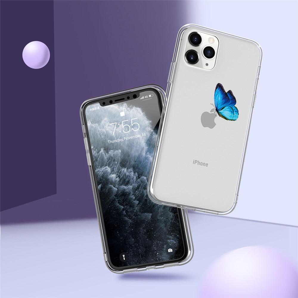 Butterfly Soft Clear Protection Case For iPhone Soft Cover For iPhone 11 12 13 14 Pro Max Mini Crystal Clear Cute Shockproof Slim Fit Bumper Protective Cover Colorful Butterfly Design Case For Girls