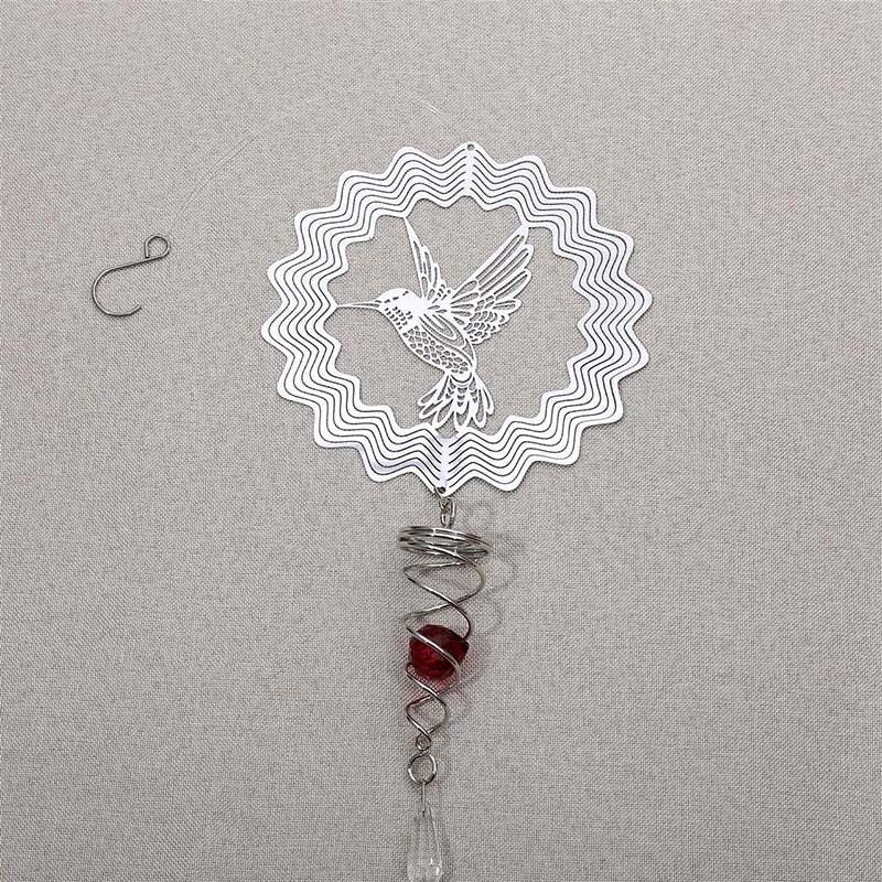 Butterfly Wind Spinner Hanging With Gazing Ball Spiral Tail 3D Metal Rotating Outdoor Stainless Steel Butterfly Metal Wind Chime Christmas Pendant Hanging Spiral Wind-chimes Garden Yard Home Decor