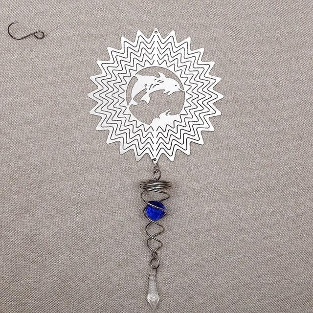 Butterfly Wind Spinner Hanging With Gazing Ball Spiral Tail 3D Metal Rotating Outdoor Stainless Steel Butterfly Metal Wind Chime Christmas Pendant Hanging Spiral Wind-chimes Garden Yard Home Decor