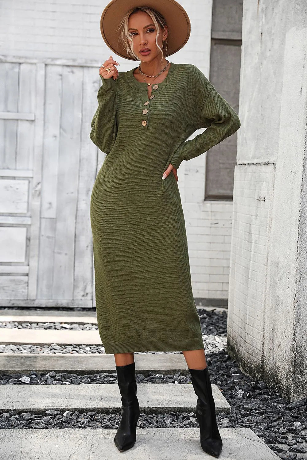 Button knit sweater dress fashionable temperament commuting women's sweater women