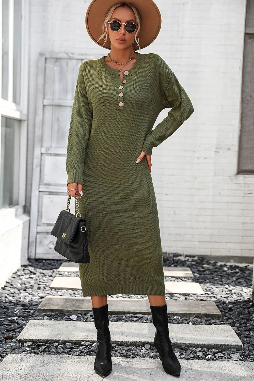 Button knit sweater dress fashionable temperament commuting women's sweater women