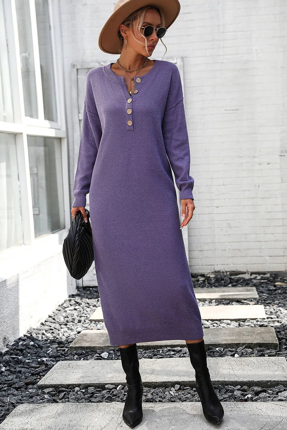 Button knit sweater dress fashionable temperament commuting women's sweater women