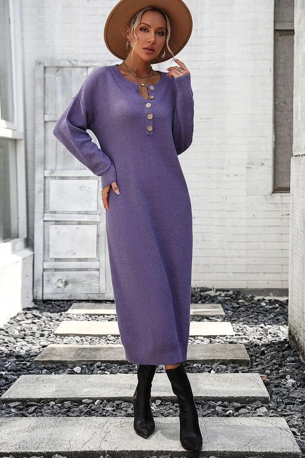 Button knit sweater dress fashionable temperament commuting women's sweater women