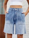 Buttoned Raw Hem Denim Shorts with Pockets - Light Blue / M