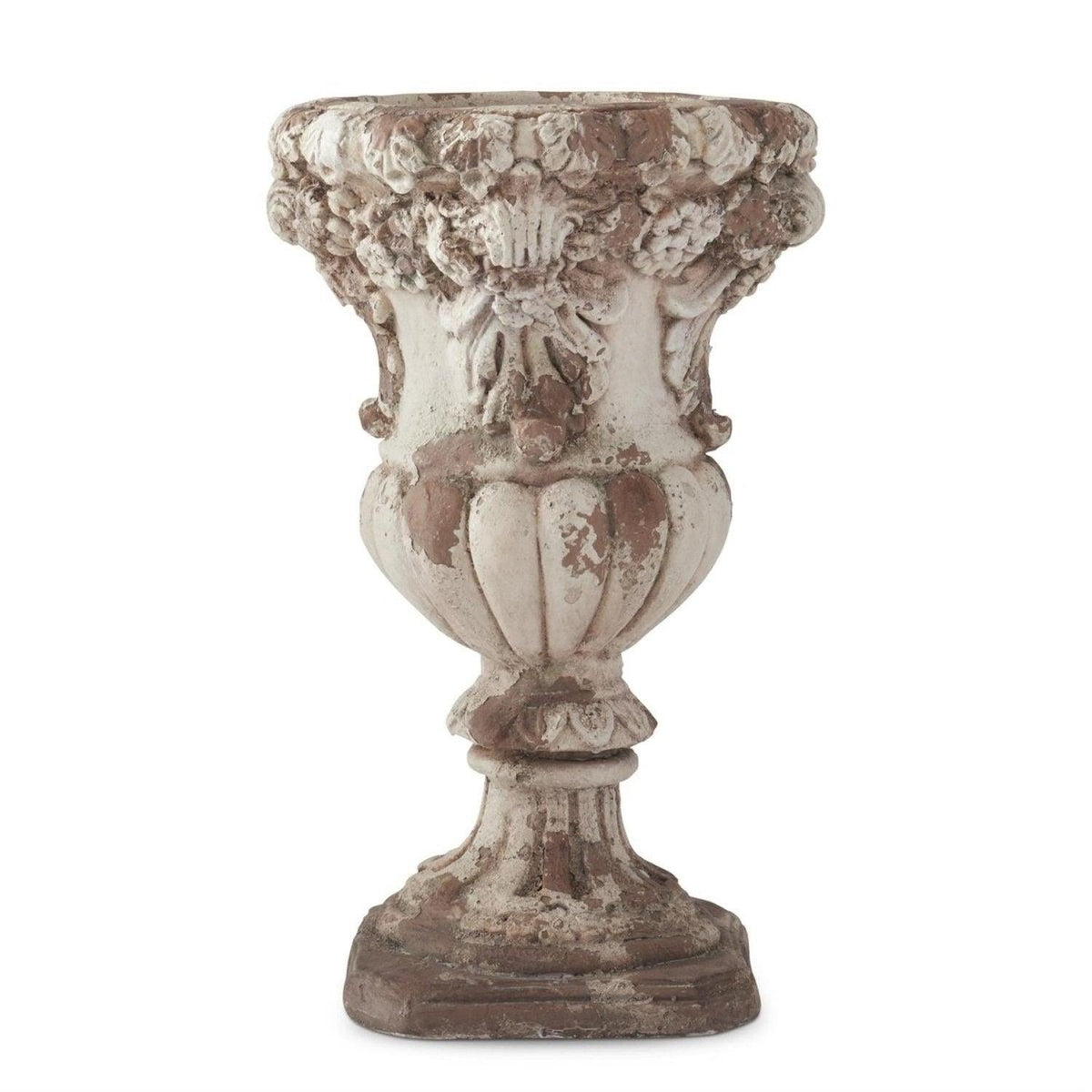 22.25 Inch Cream & Rust Floral Embossed Urn