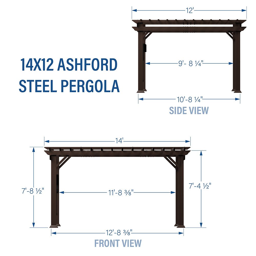 [10x12FT] Heavy Duty Backyard Galvanized Steel Powder Coated Pergola (91358672)