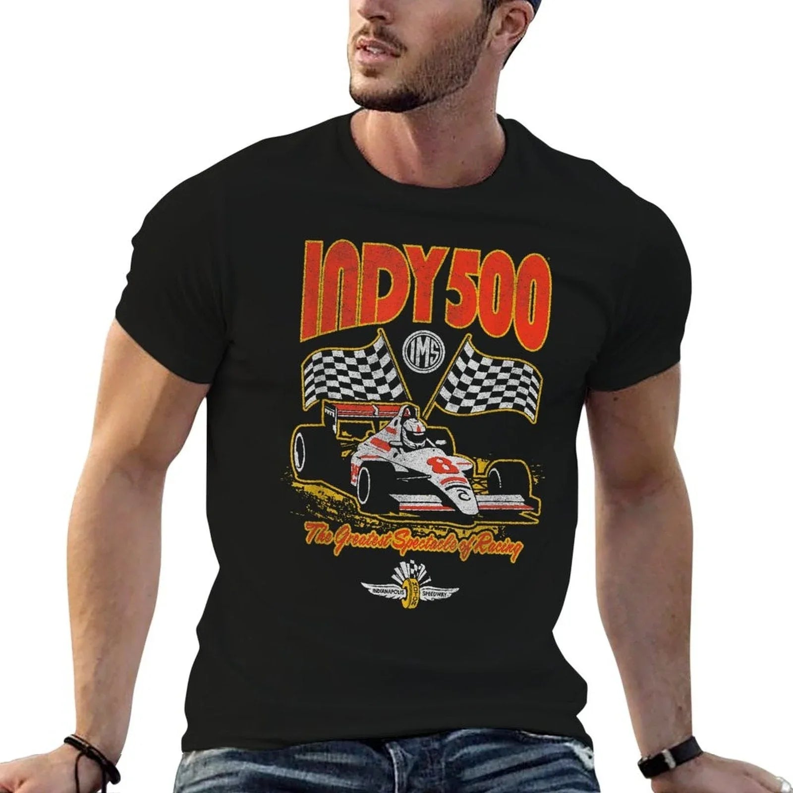 Indy 500 The Greatest Spectacle In Racing Distressed Style  Tagless Design T-Shirt