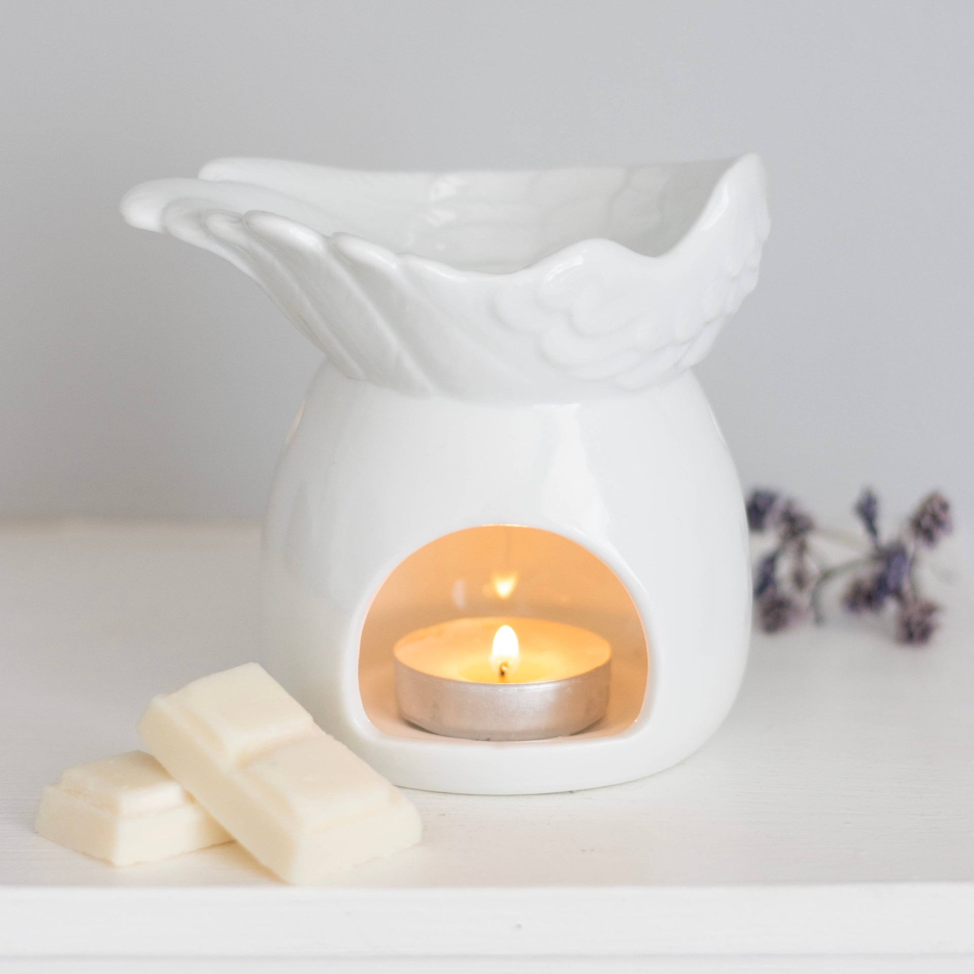 White Angel Wing Dish Tealight Wax Warmer