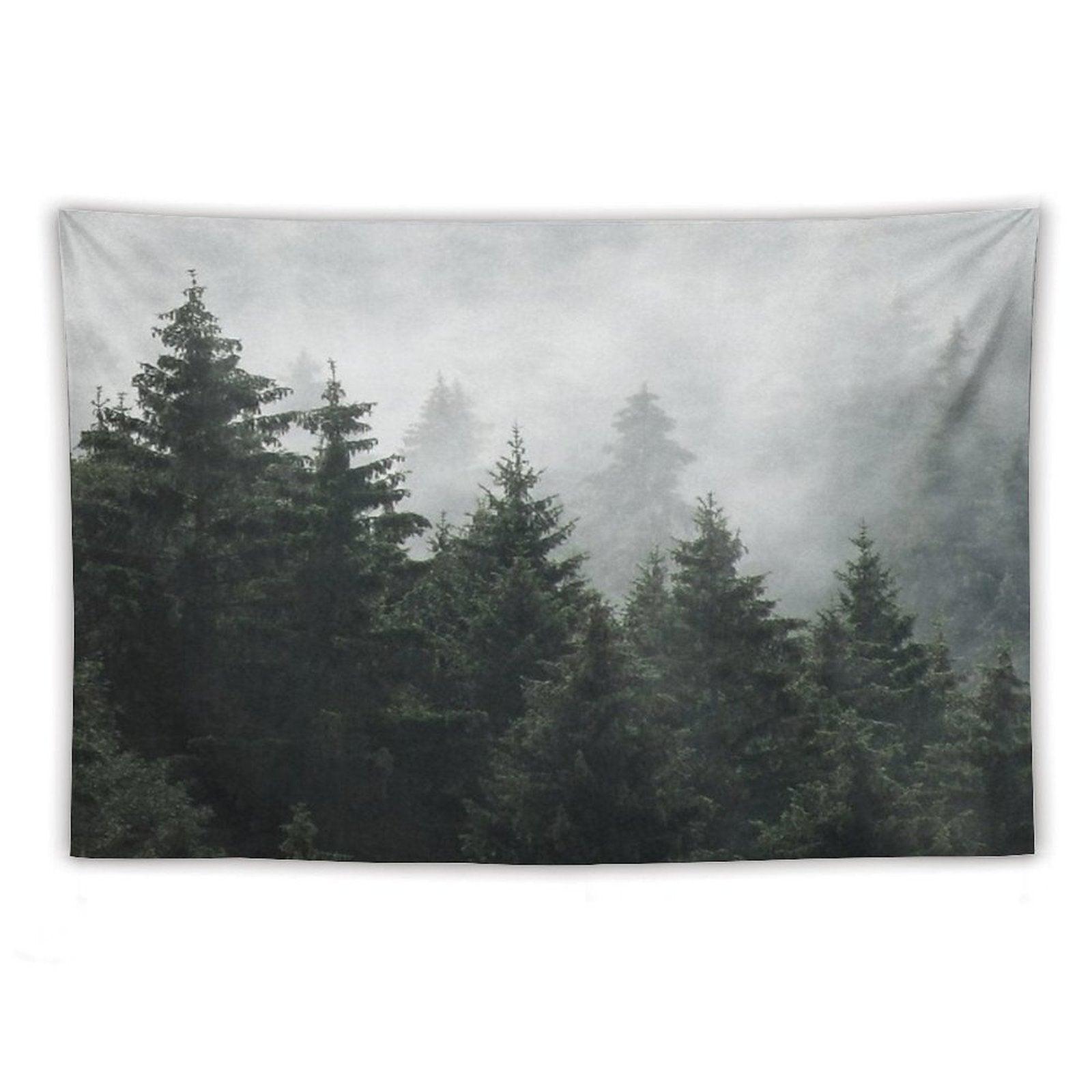 Waiting For  Misty Foggy Fairytale Forest With Cascadia Trees Covered In Magic Fog Tapestry