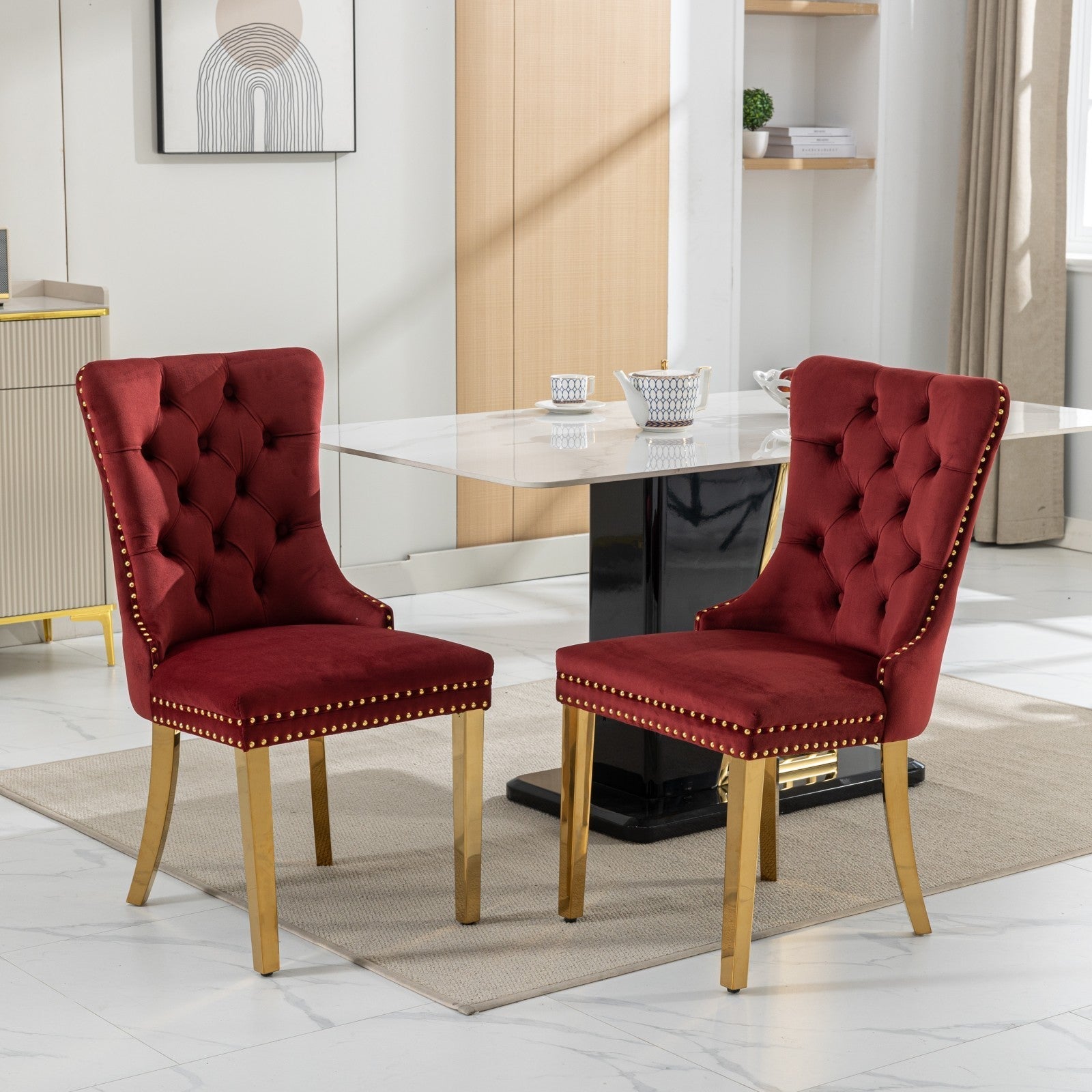 Nikki Collection Modern Tufted Solid Wood Velvet Upholstered Dining Chair with Gold Legs