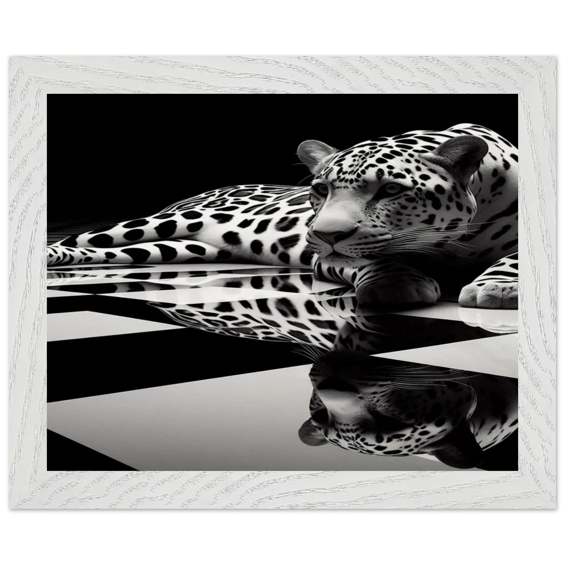 Leopard Black and White Mounted Framed Poster – Premium Oak or Ash Frame