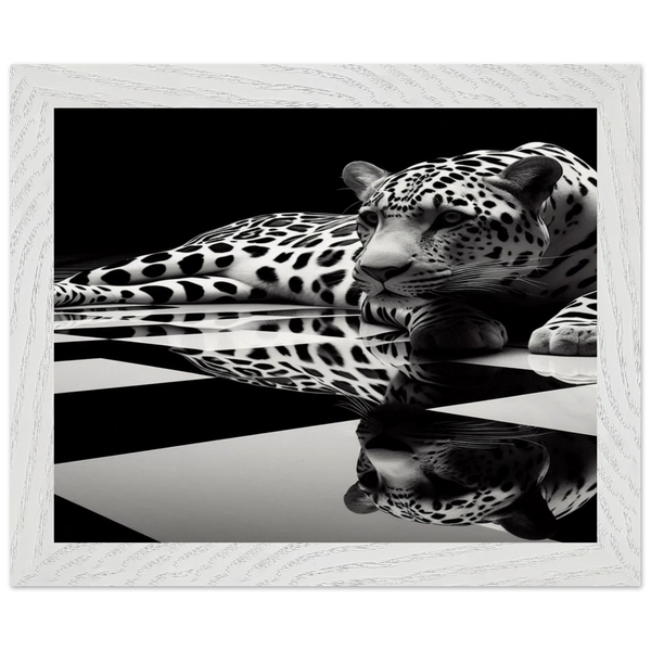 Leopard Black and White Mounted Framed Poster – Premium Oak or Ash Frame