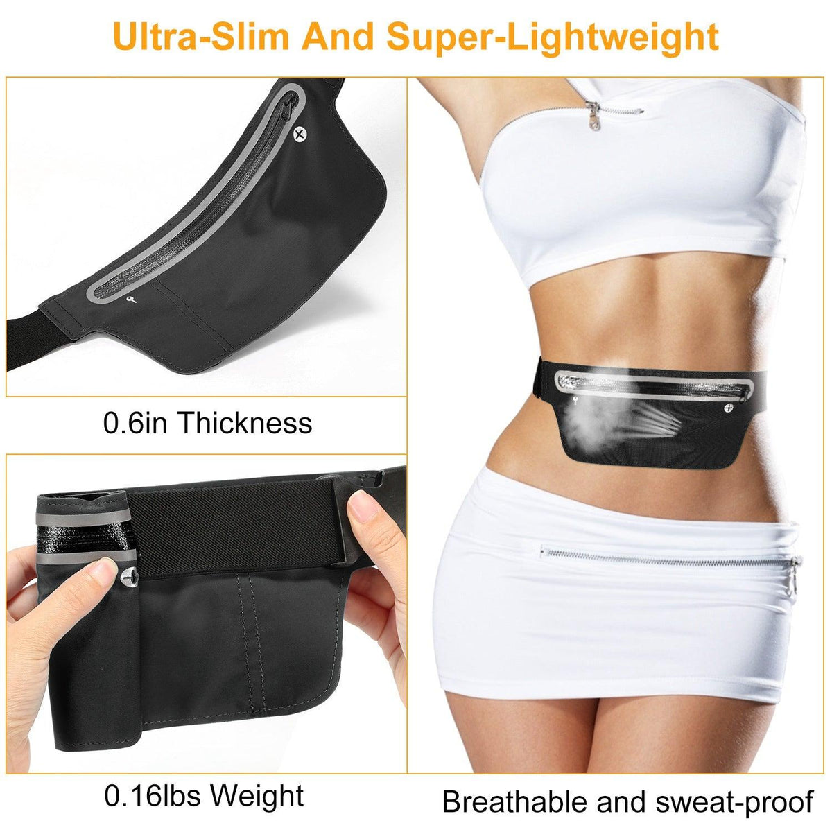 Unisex Sport Waist Pack Running Belt Bag Pouch Adjustable Bounce Free Sweat-Proof Lightweight Slim