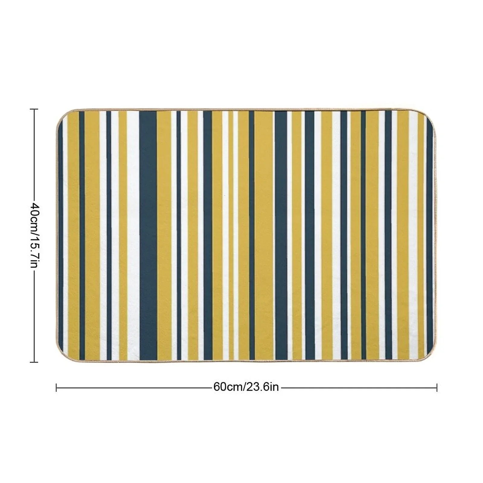 Mustard Yellow Navy Blue And White Stripes Minimalist Color Block Pattern Bath Mat