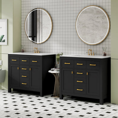 Modern Freestanding Bathroom Vanity Set with Drawers & Storage Cabinet, Solid Wood Frame