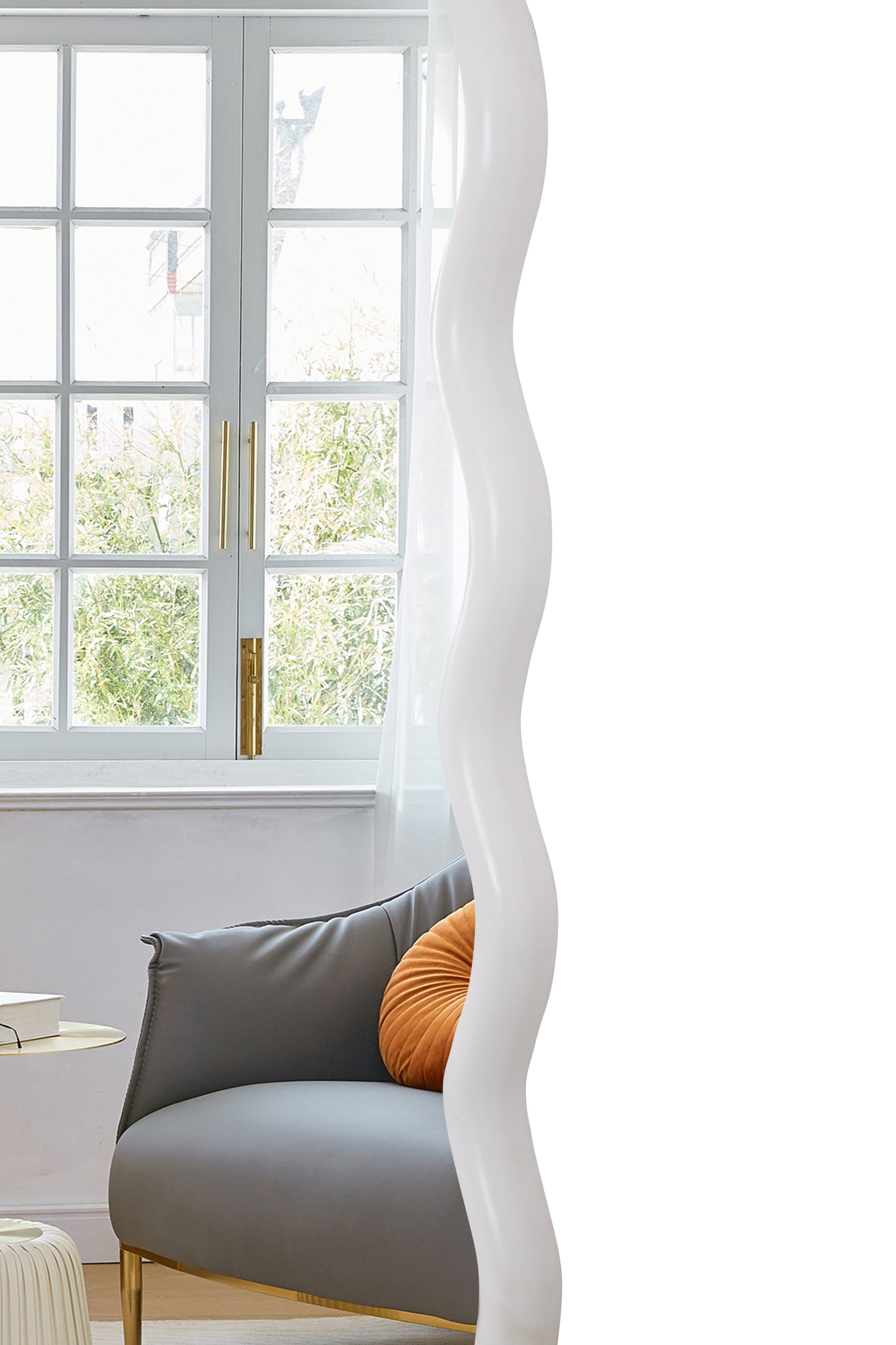 Solid Wood Wavy Rectangle  Mirror-Natural-Wood   40' x 28' Modern Mirror Wall Decor for Bathroom, Bedroom, Living Room, Dining Room, Cloakroom, Entryway