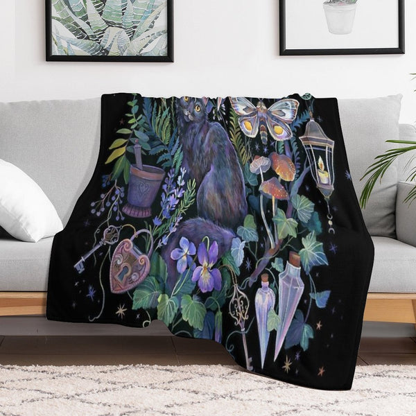 Black Cat Potion Garden Anti-pilling Throw Blanket