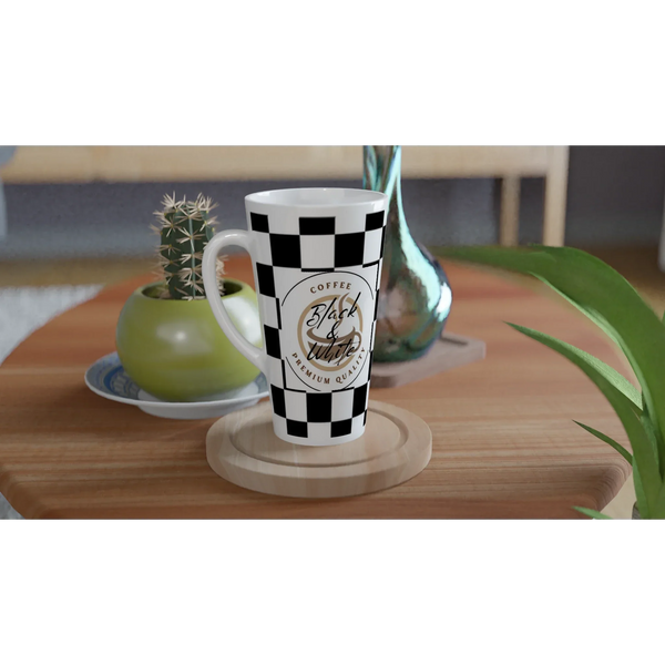 Elegant Black and White Checkered Ceramic Latte Mug - 17oz Coffee Cup