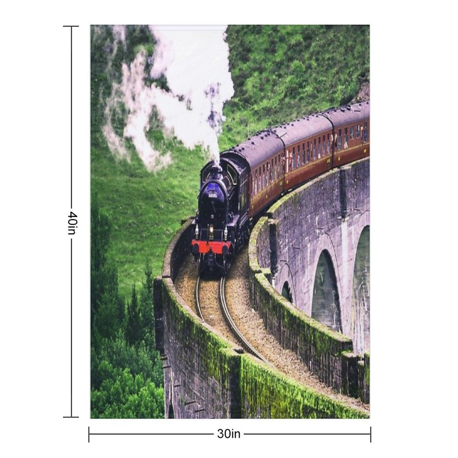 Locomotive Train on Bridge Throw Blanket