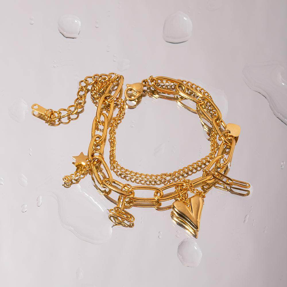 Stainless Steel Double Layered Charm Bracelet for Women