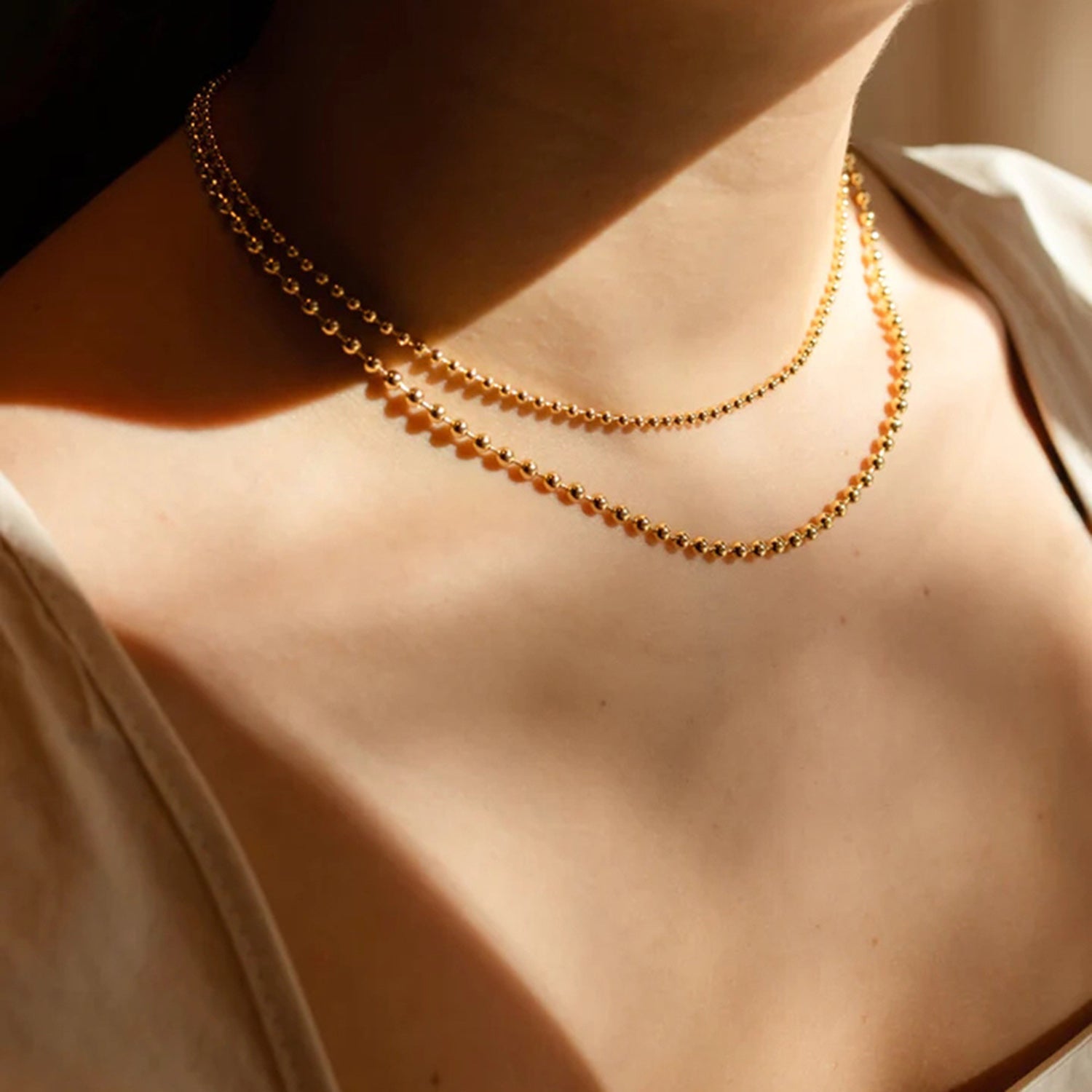 Double Layered Gold Bead Chain Necklace