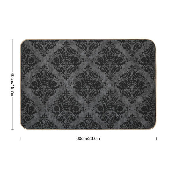 Gothic Black Damask Bath Mat