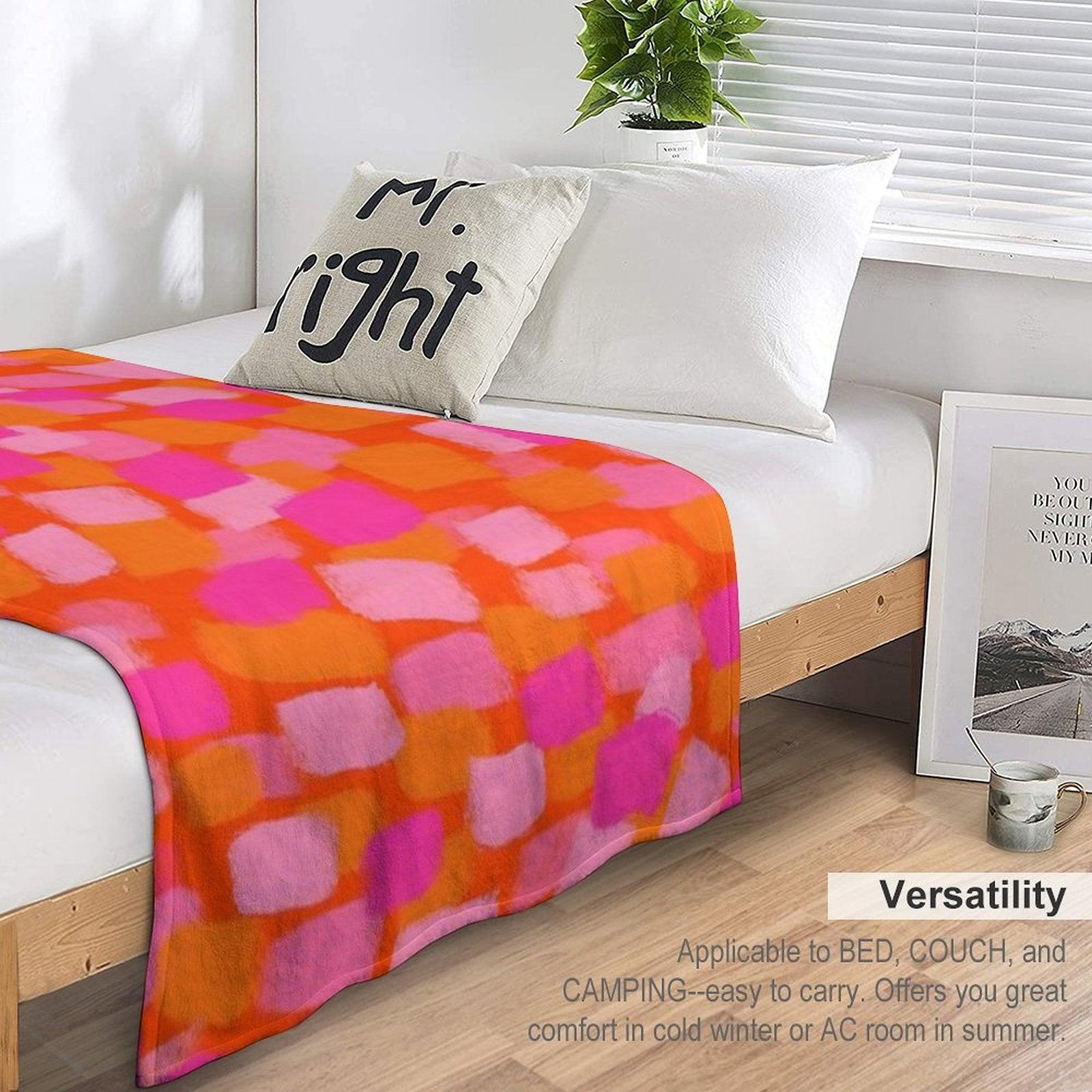 Abstract, Pink And Orange, Paint Brush Effect Throw Blanket