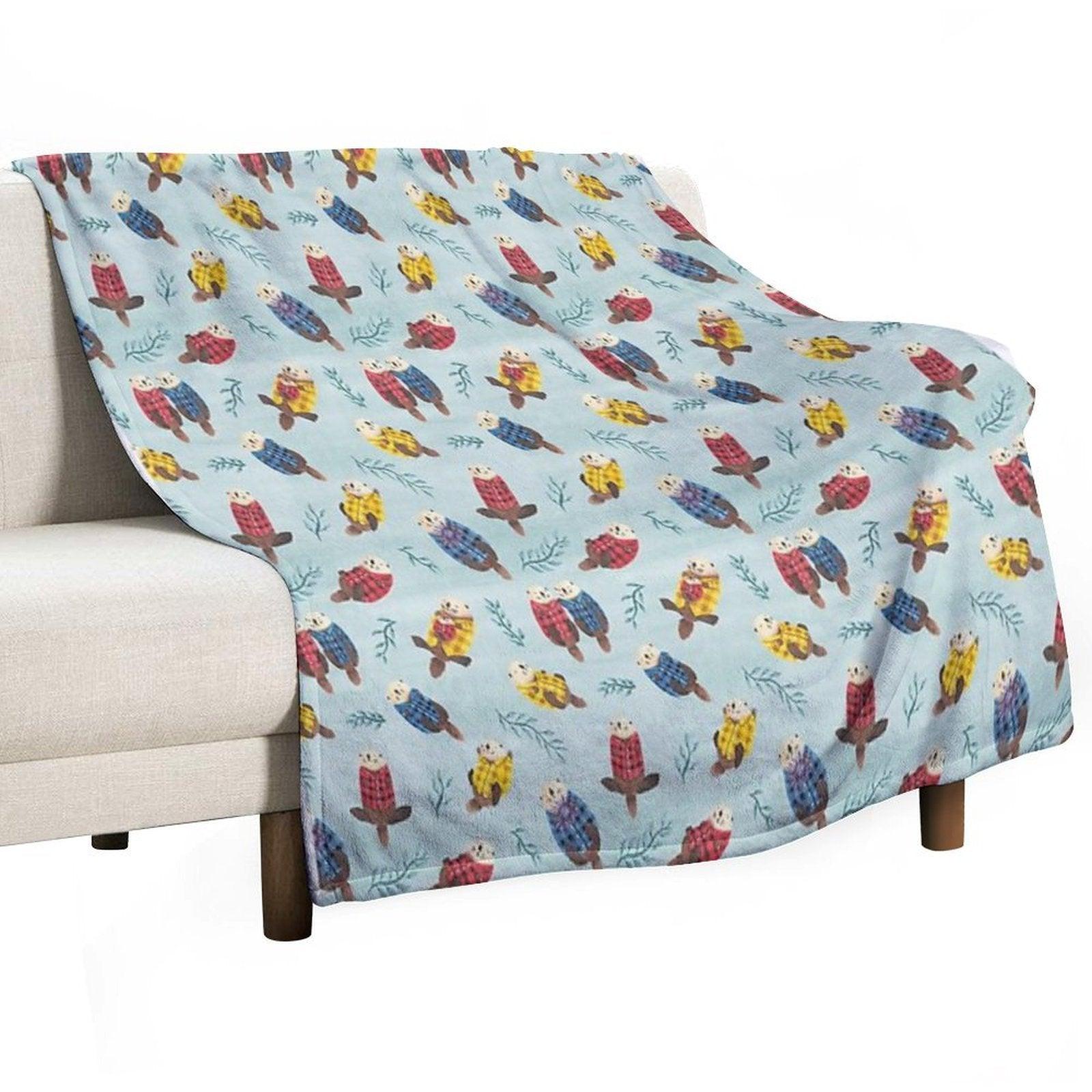 Sea Otters Wearing Plaid Throw Blanket