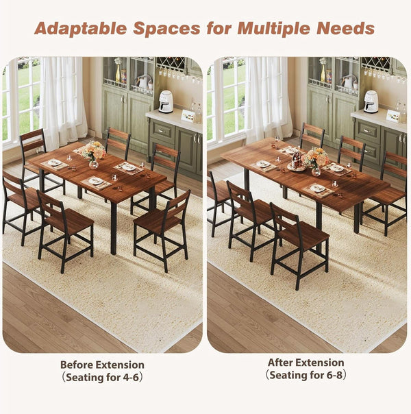 Walnut 63 Inch Extendable Dining Table Set For Six Chairs