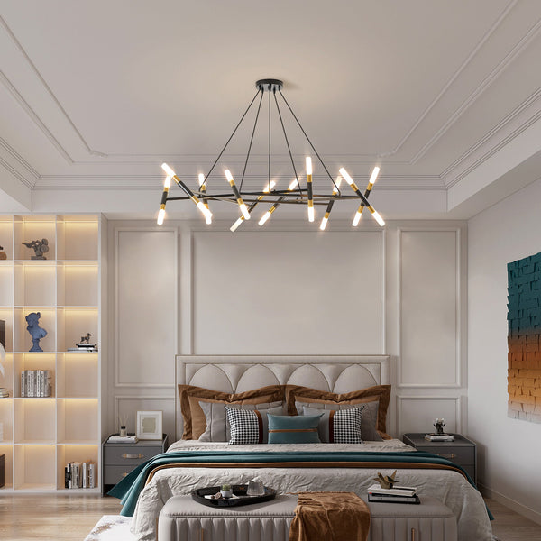 Modern Branch Chandelier with Frosted Tubes, Adjustable Height Pendant Light for Dining