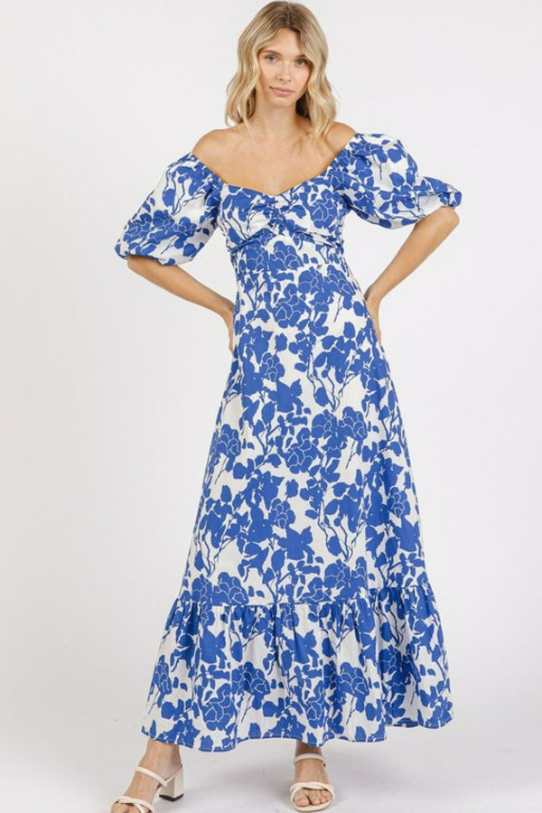 New Summer Cutout Back Floral Sweetheart Neck Puff Sleeve Dress – Unique, Romantic and Trendy Floral Dress with Puff Sleeves and Cutout Back