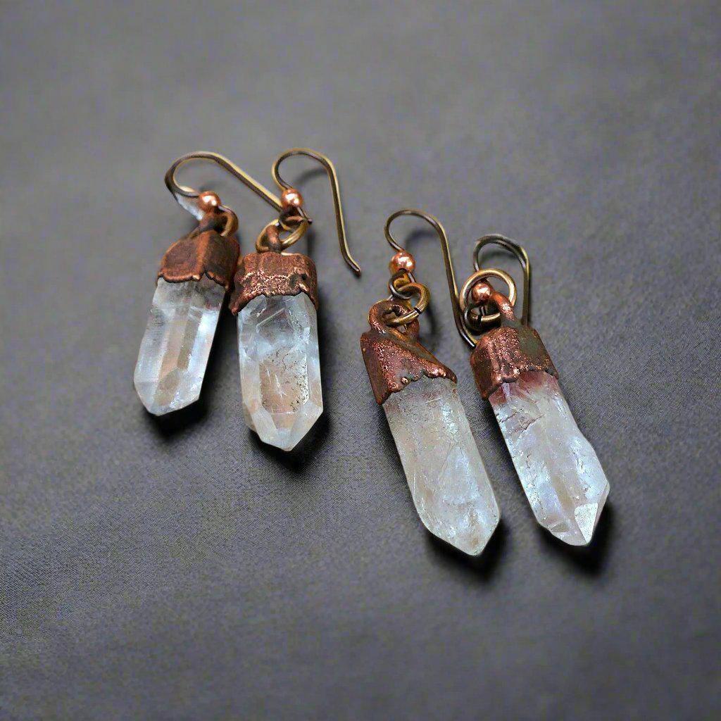 Raw Quartz Earrings - Electroformed Copper | Handmade by Blackbird & Sage