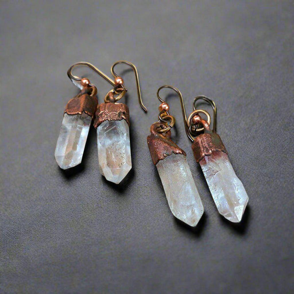 Raw Quartz Earrings - Electroformed Copper | Handmade by Blackbird & Sage