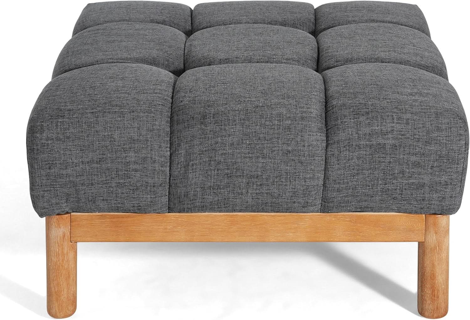 Modern Gray Fabric Ottoman With Walnut Finish WoodFrame