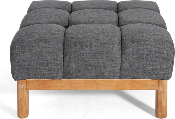 Modern Gray Fabric Ottoman With Walnut Finish WoodFrame