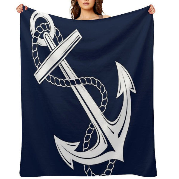 Anchor Nautical White & Navy Quick-dry Throw Blanket