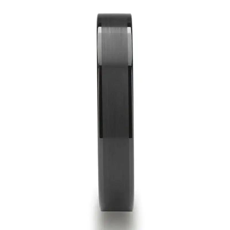 OLIVIA Women’s Flat Black Ceramic Ring with Brushed Center and Polished Edges - 4mm
