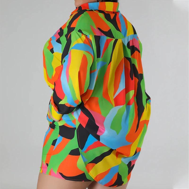 Printing Lapel Women's Plus Size Shirt