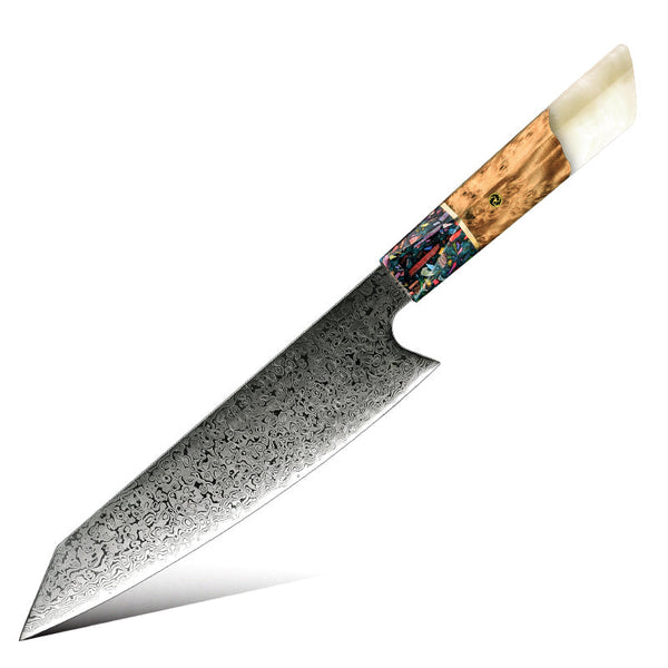 Pristine VG10 Chef Knife Set with Exotic Olive Burl Wood and Pearl Resin Handle